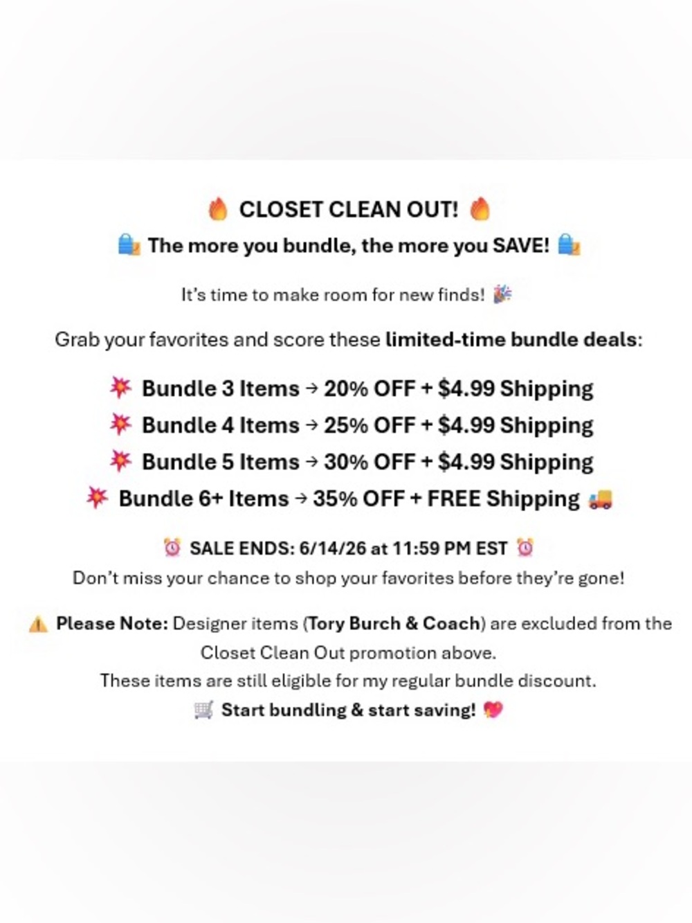 Closet Clean Out Sale!!!
